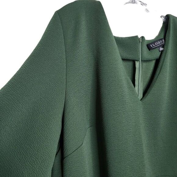 Eloquii Green Balloon Sleeves V Neck Dress Size 24 - Picture 5 of 11